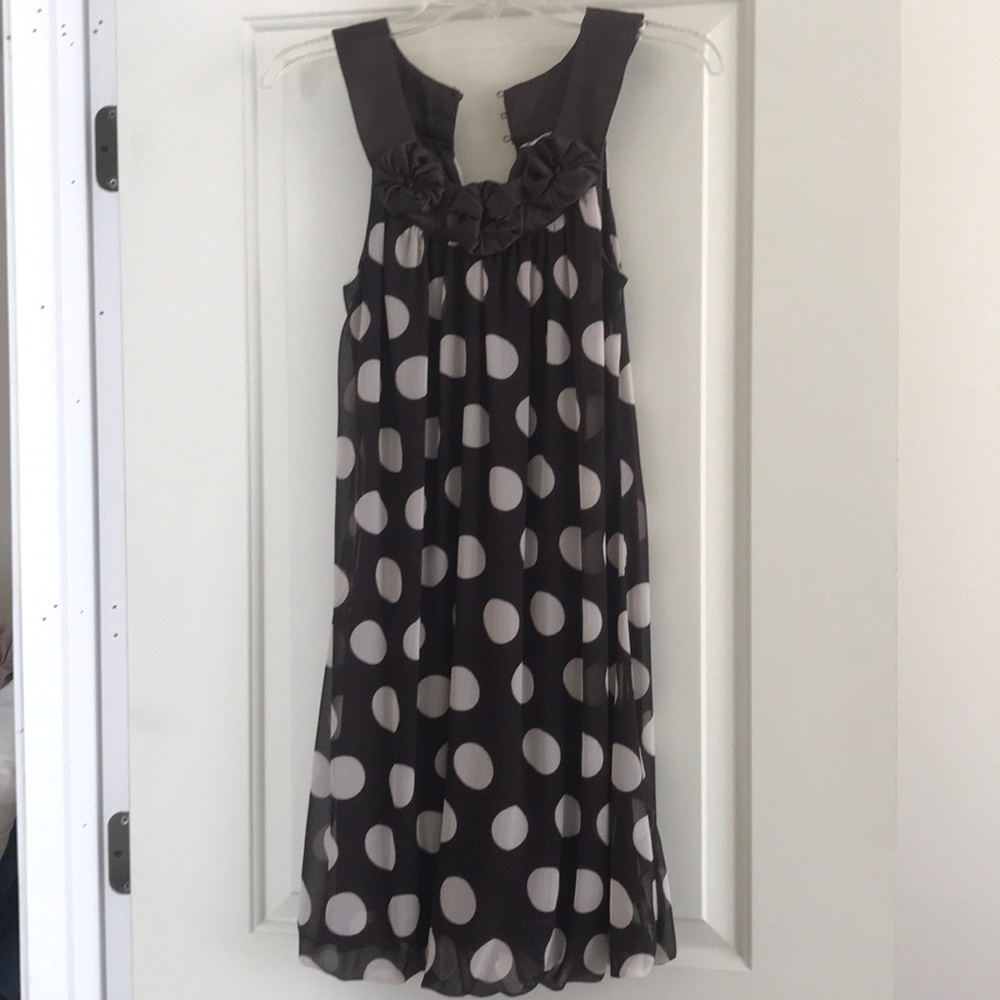 Brown and white polka dot chiffon dress